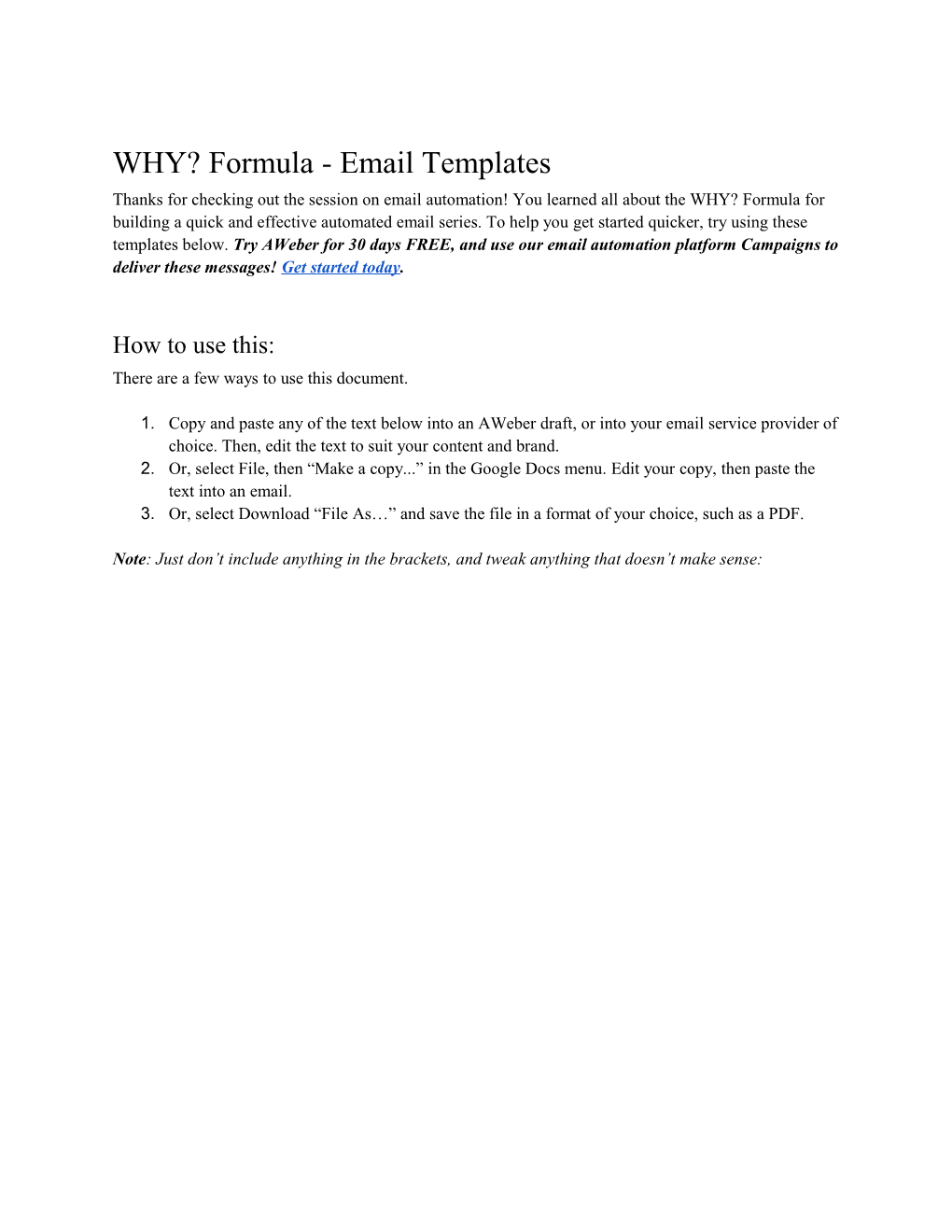 WHY? Formula - Email Templates