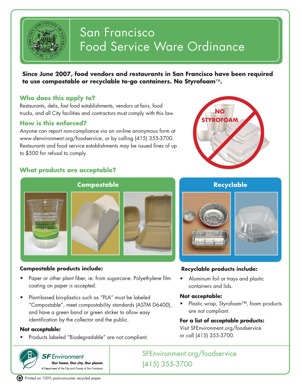 San Francisco Food Service Ware Ordinance