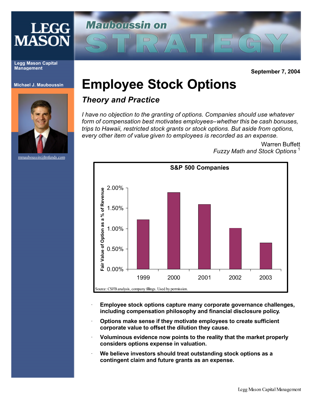 Employee Stock Options Theory and Practice