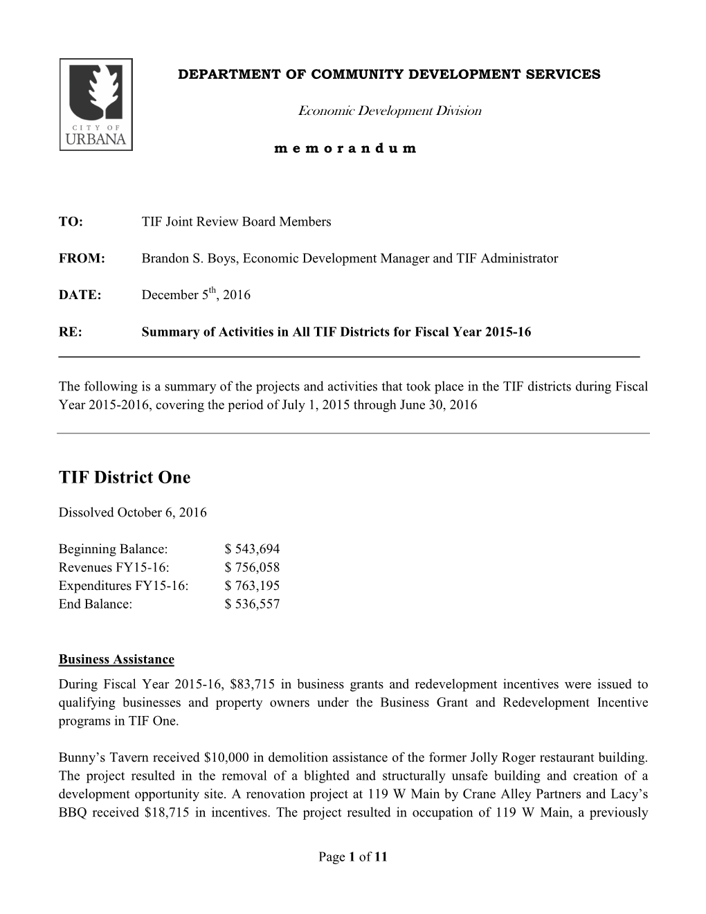 TIF Districts for Fiscal Year 2015-16 ______