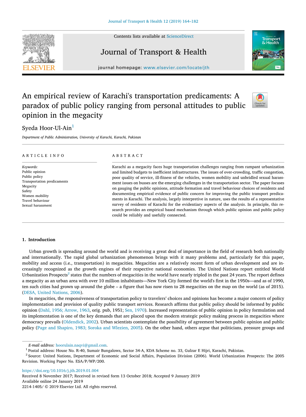 An Empirical Review of Karachi's Transportation Predicaments A