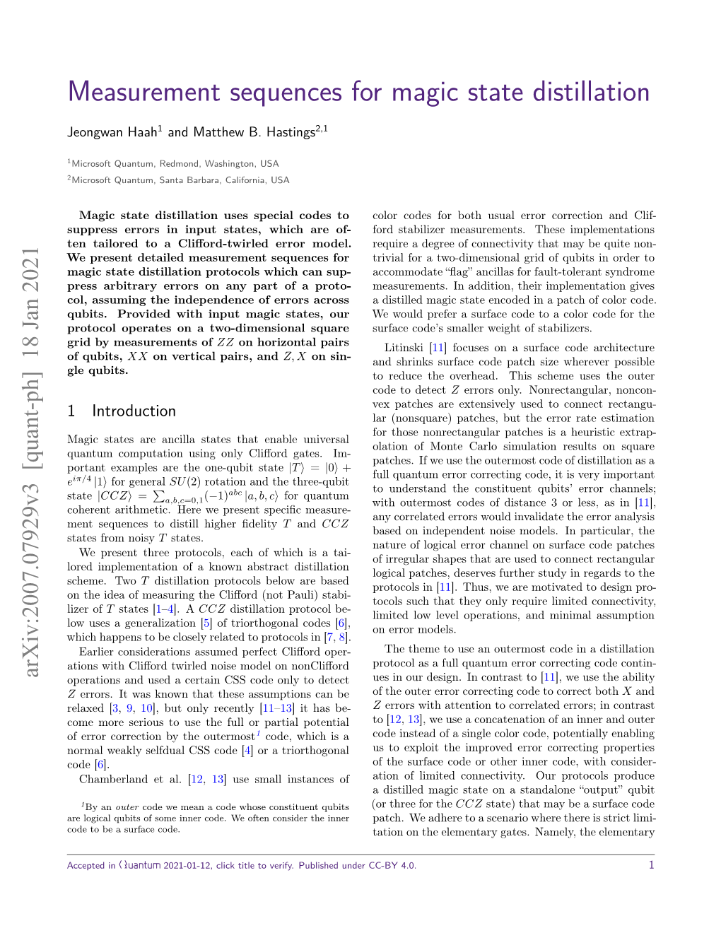 Measurement Sequences for Magic State Distillation