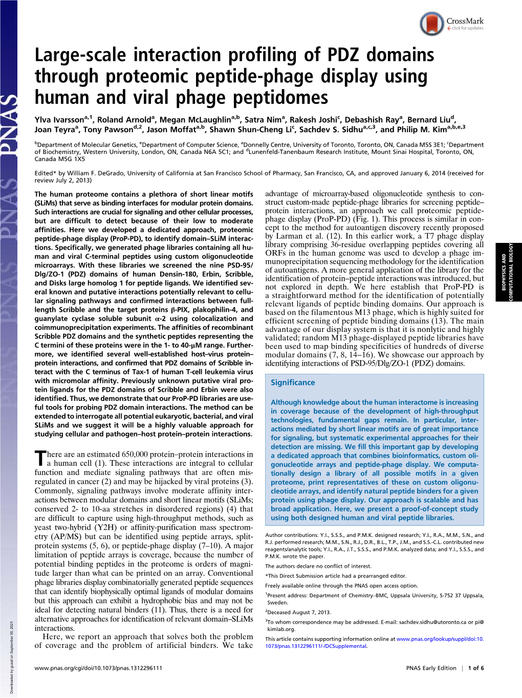 Large-Scale Interaction Profiling of PDZ Domains Through Proteomic Peptide-Phage Display Using Human and Viral Phage Peptidomes