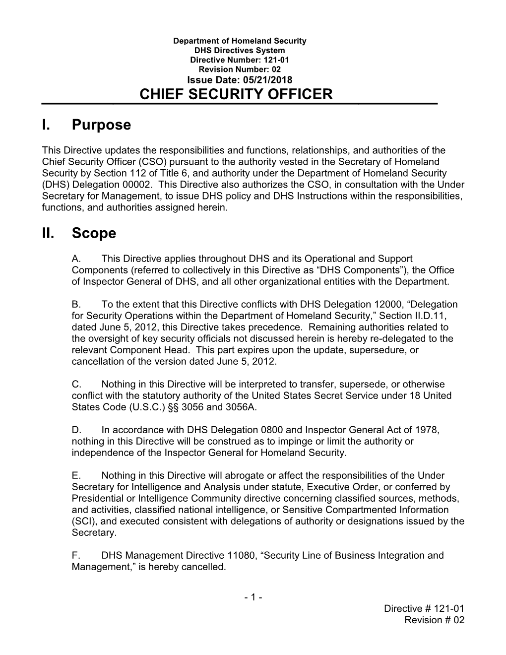 Office of the Chief Security Officer Policies and Authorities