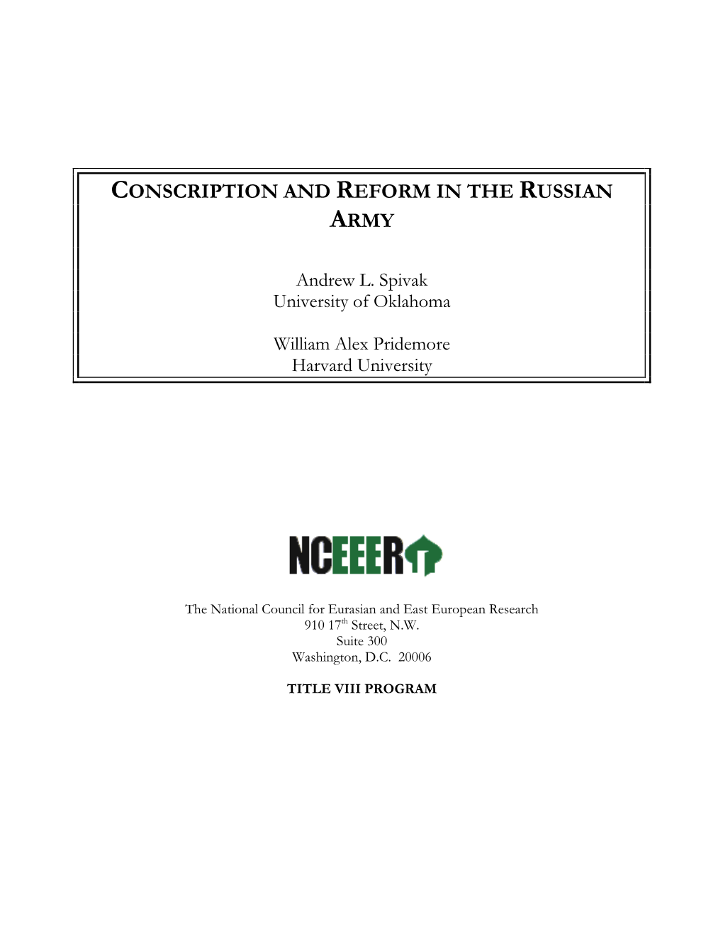 Conscription and Reform in the Russian Army