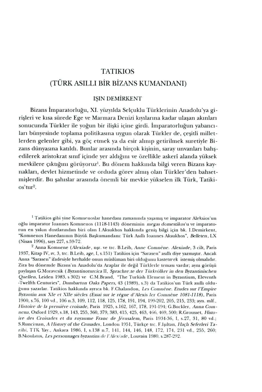 Tatikios (Türk Asilli B~R Bizans Kumandani)