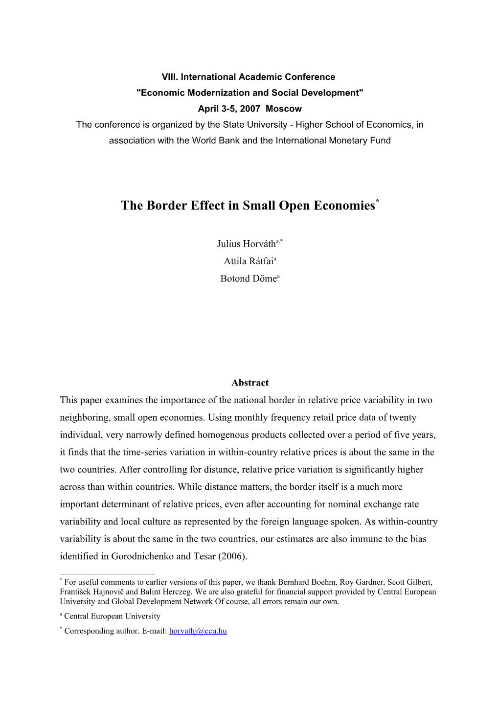 The Border Effect in Small Open Economies*