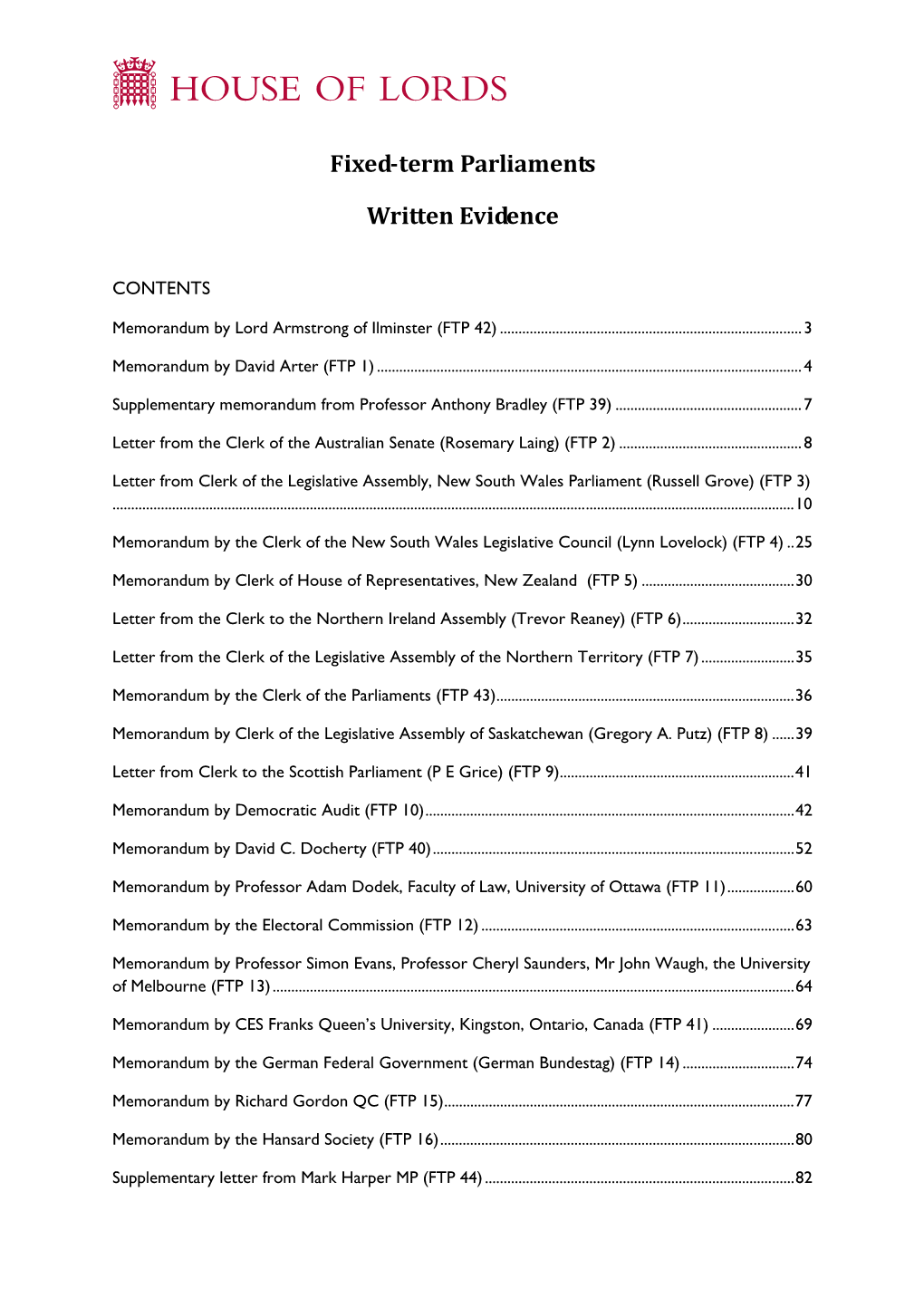 Fixed-Term Parliaments Written Evidence