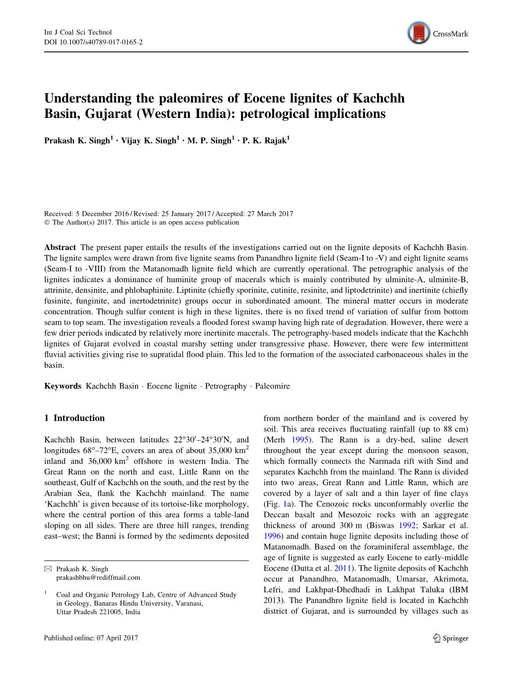 Understanding the Paleomires of Eocene Lignites of Kachchh Basin, Gujarat (Western India): Petrological Implications