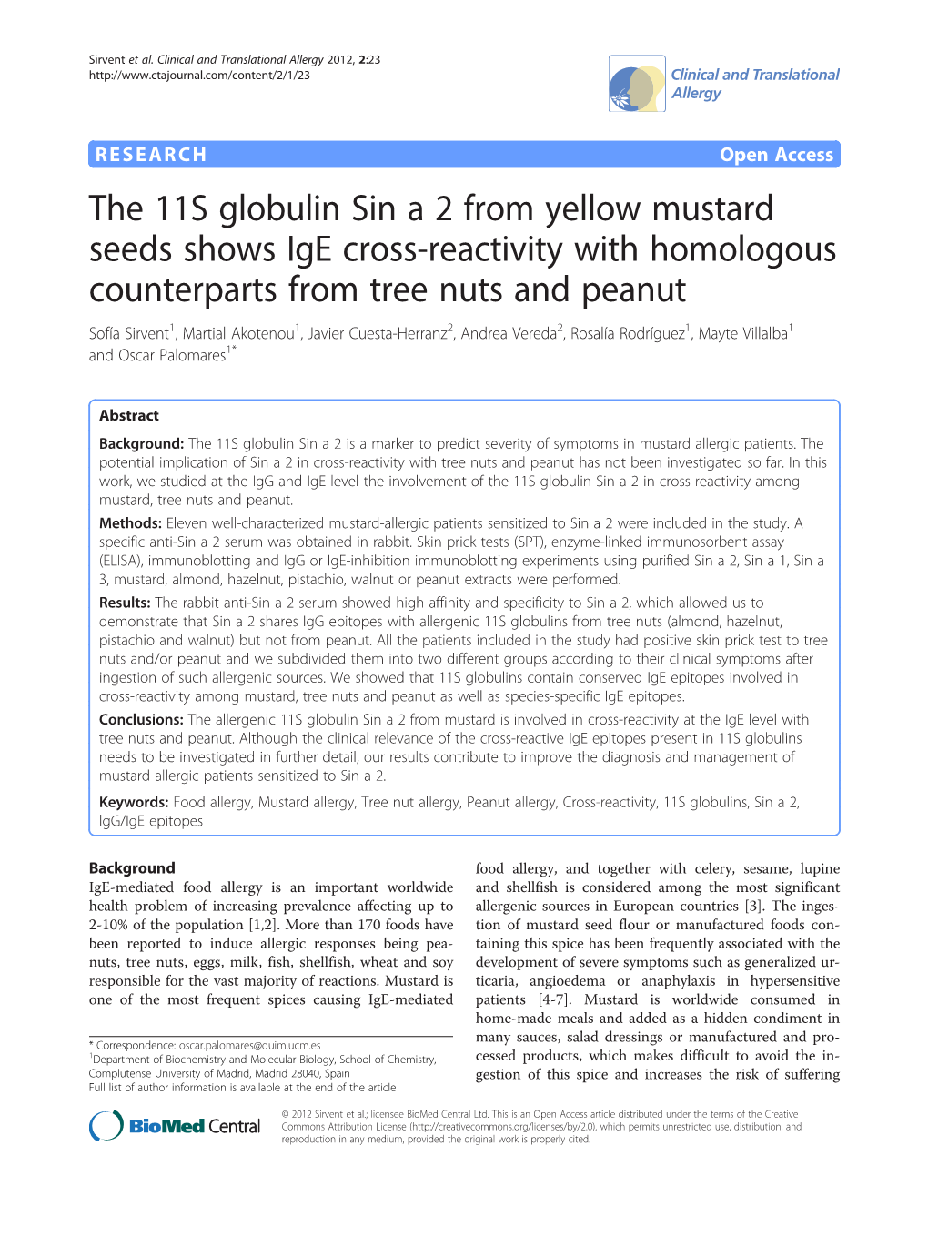 The 11S Globulin Sin a 2 from Yellow Mustard Seeds Shows Ige Cross