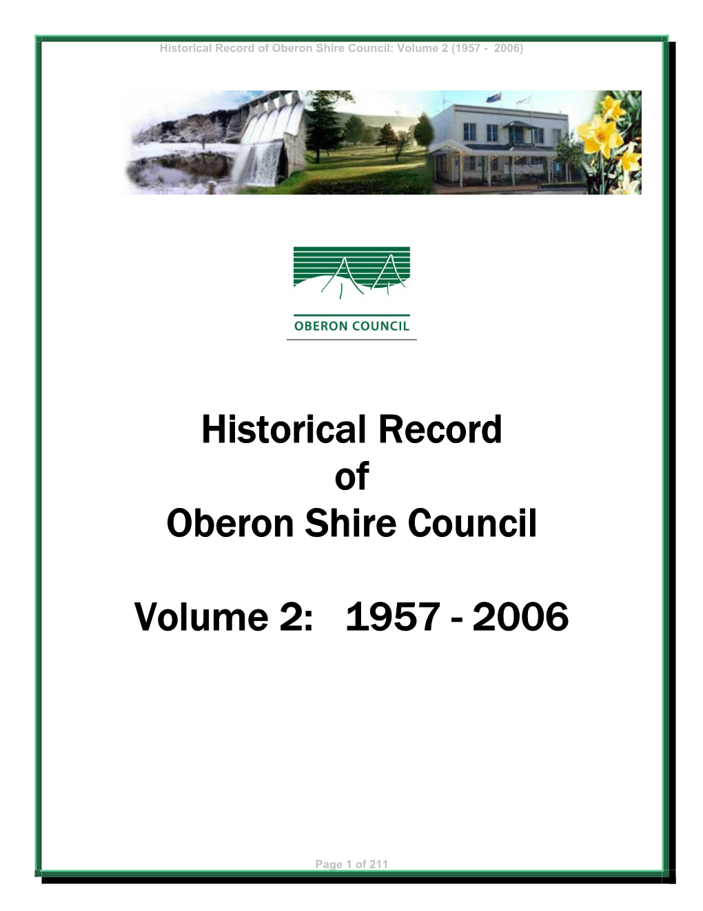 Historical Record of Oberon Shire Council Volume 2: 1957