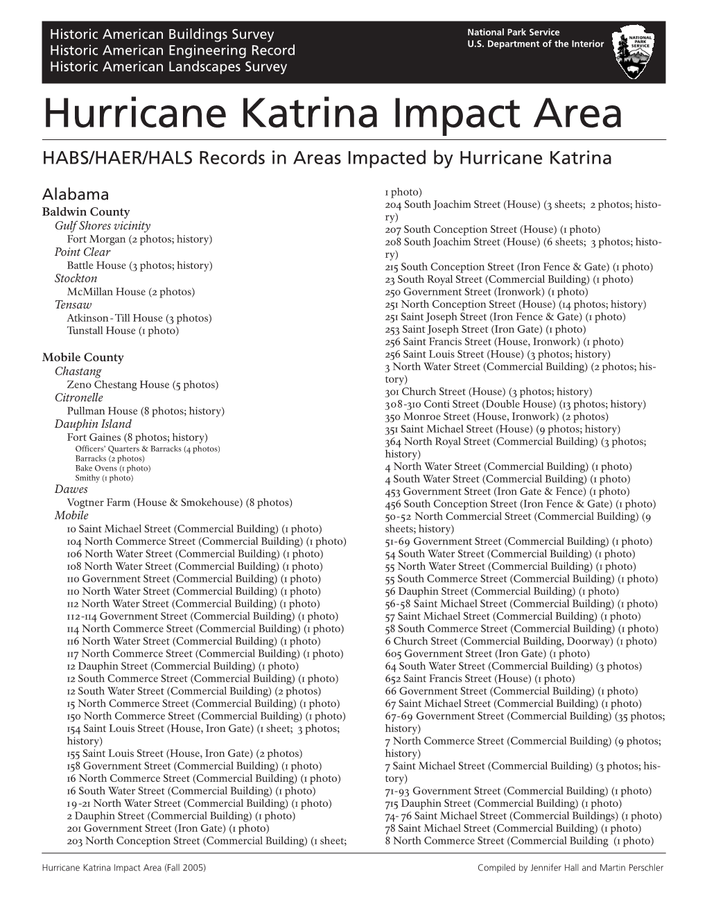 Hurricane Katrina Impact Area HABS/HAER/HALS Records in Areas Impacted by Hurricane Katrina