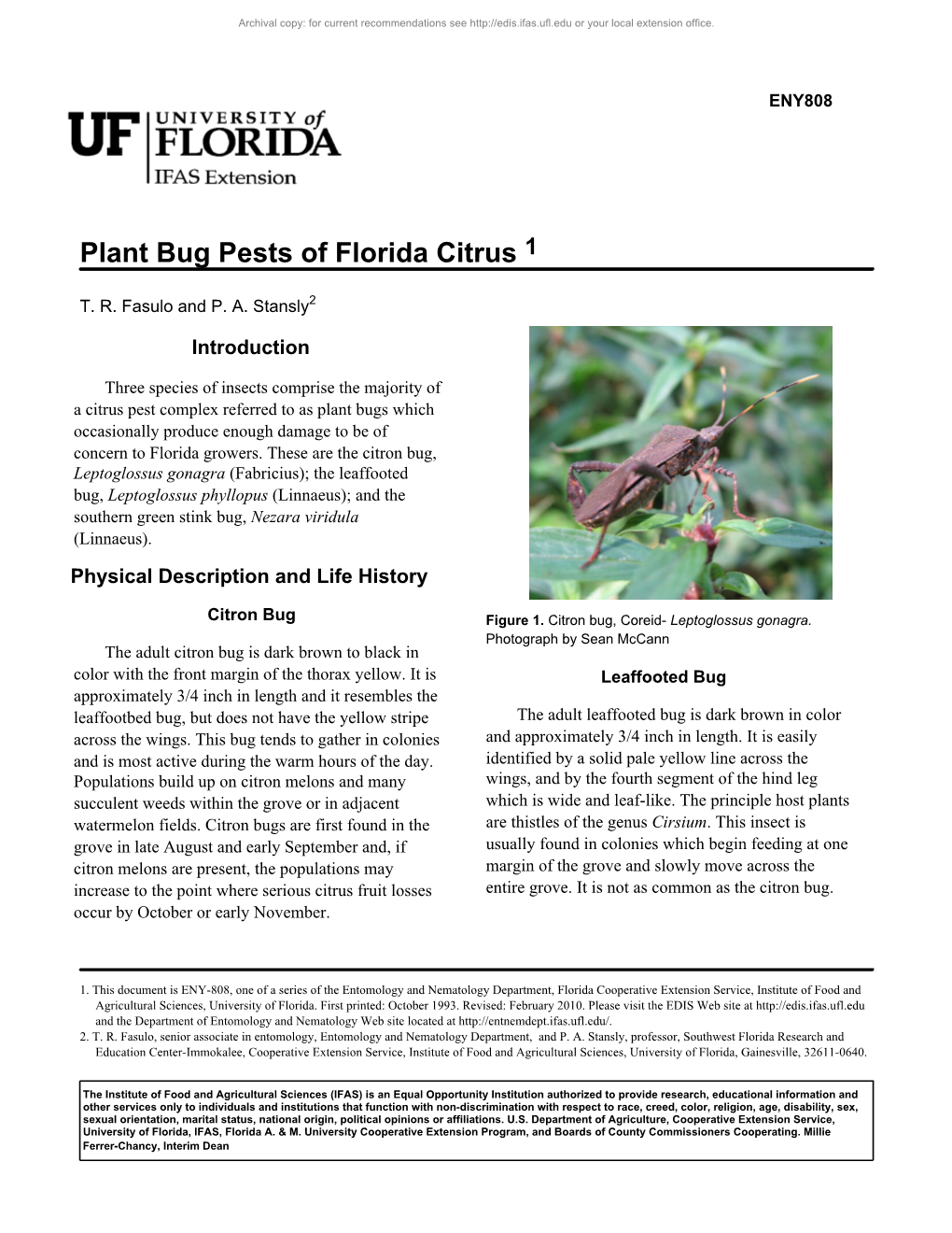 Plant Bug Pests of Florida Citrus 1