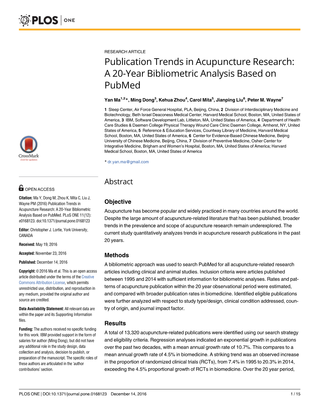 A 20-Year Bibliometric Analysis Based on Pubmed