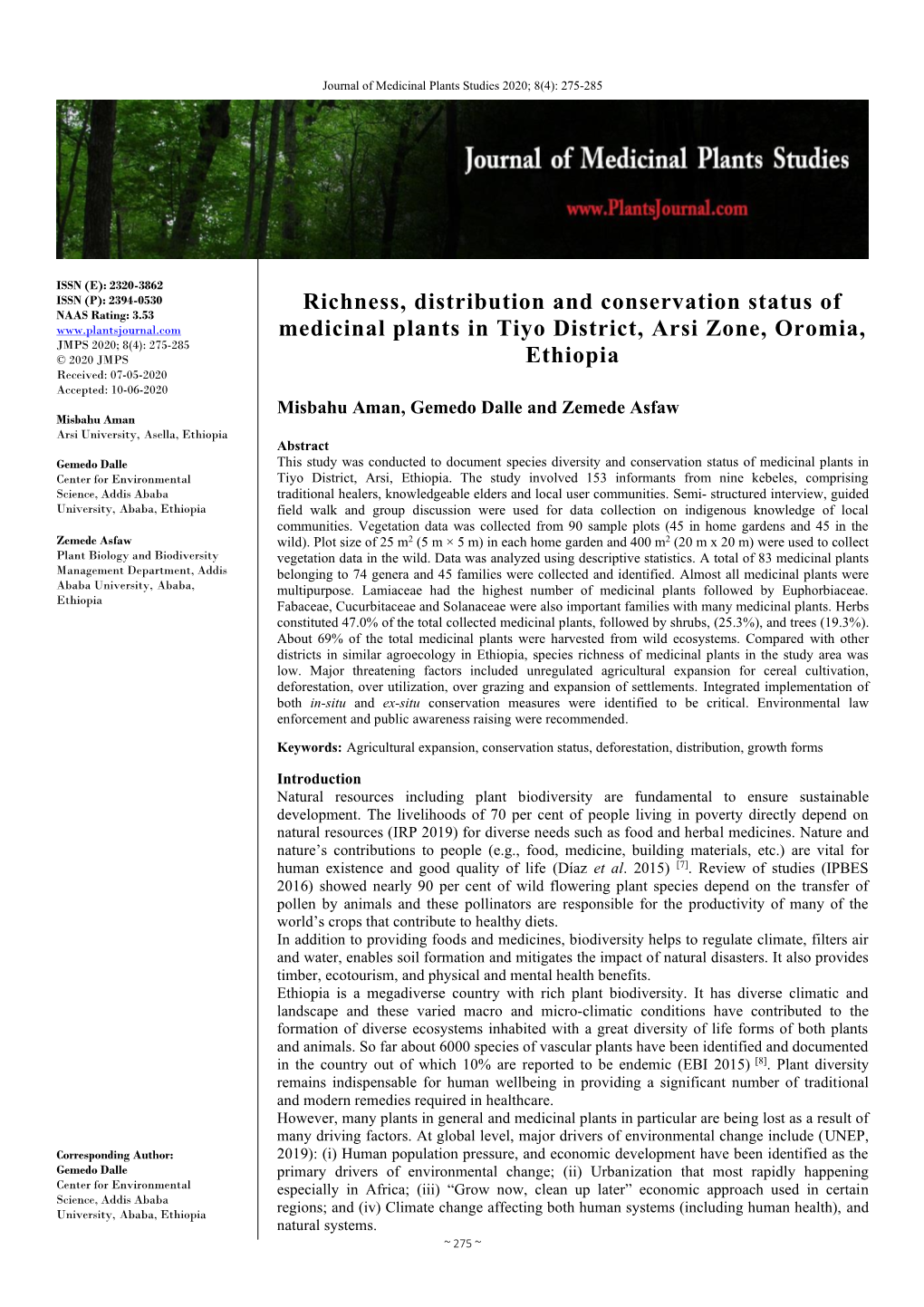 Richness, Distribution and Conservation Status of Medicinal