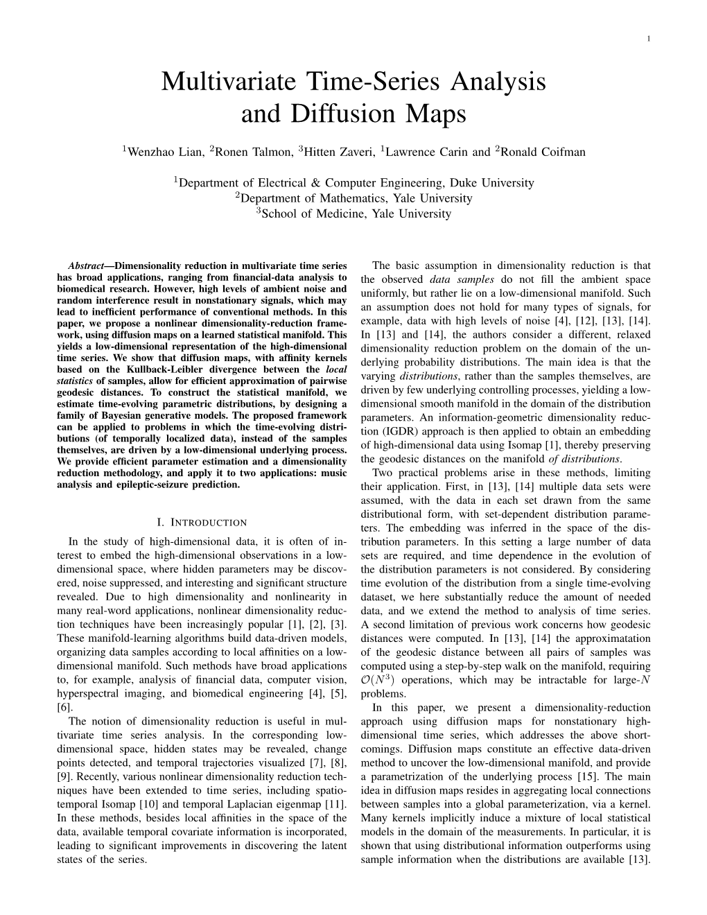 Multivariate Time-Series Analysis and Diffusion Maps