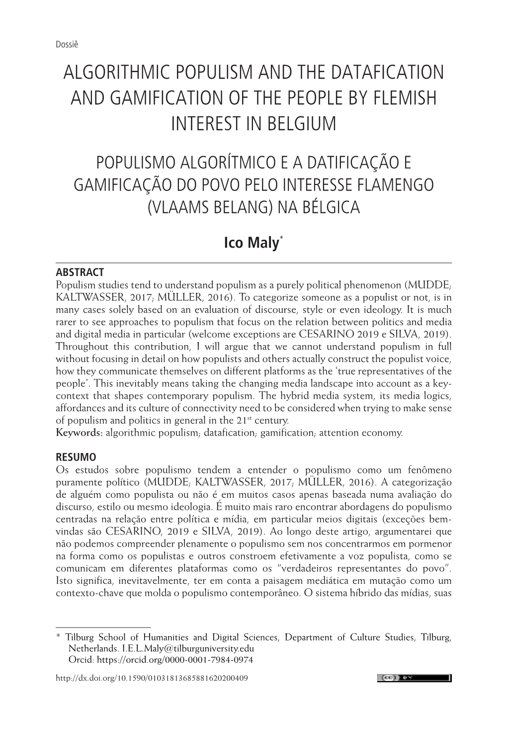 Algorithmic Populism and the Datafication and Gamification of the People by Flemish Interest in Belgium
