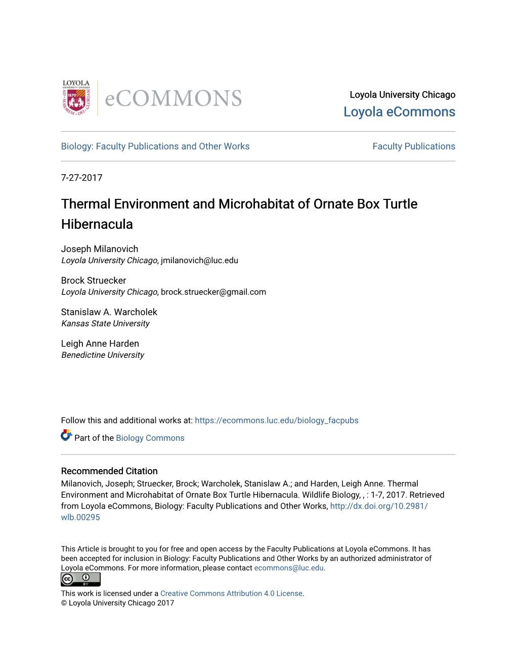 Thermal Environment and Microhabitat of Ornate Box Turtle Hibernacula