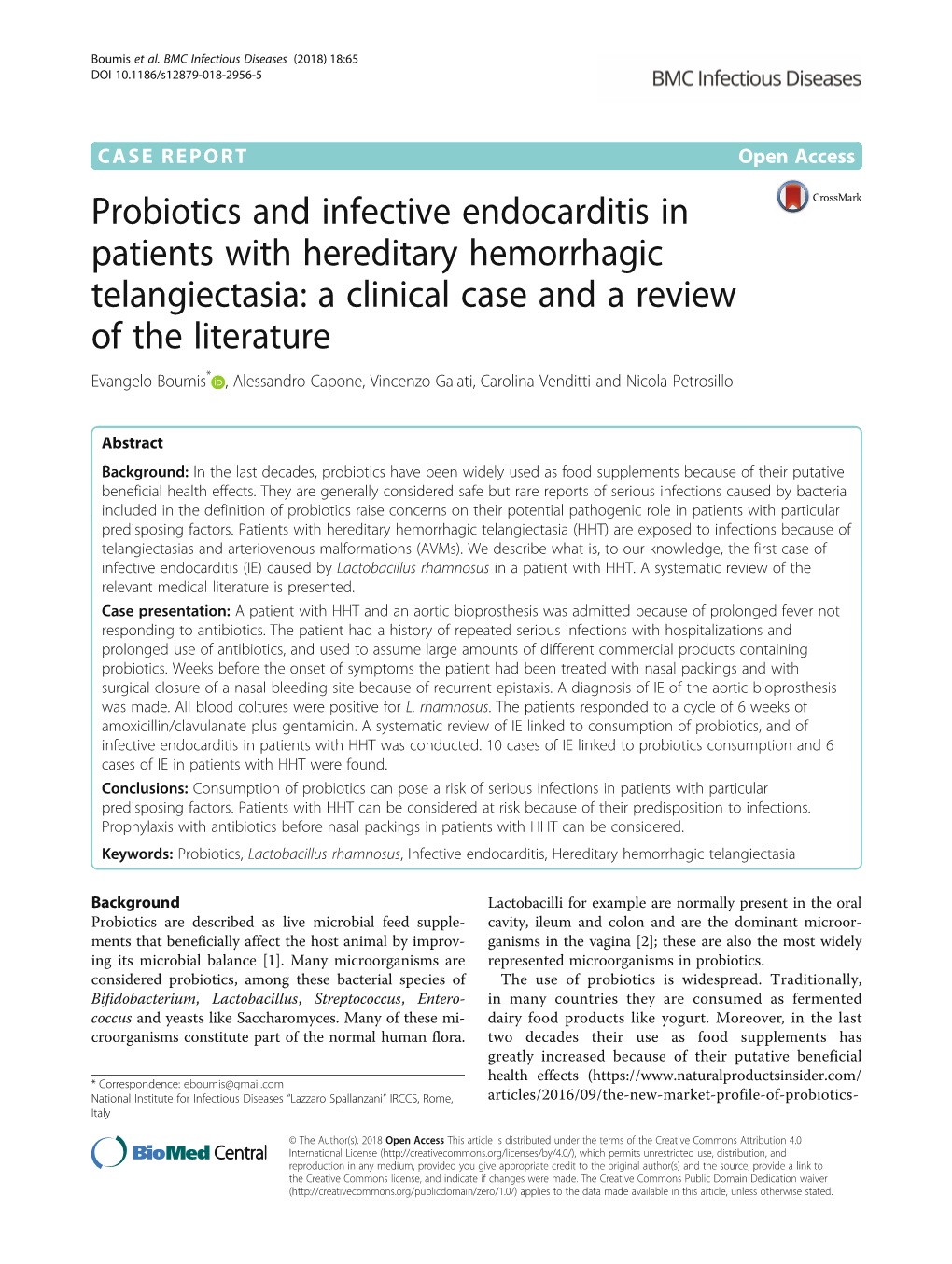 Probiotics and Infective Endocarditis in Patients with Hereditary