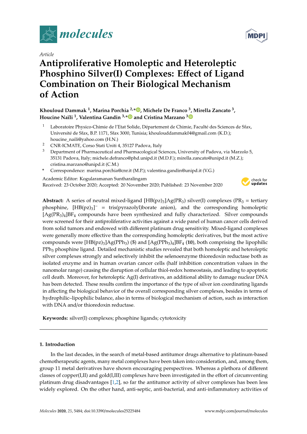 Antiproliferative Homoleptic and Heteroleptic Phosphino Silver(I) Complexes: Eﬀect of Ligand Combination on Their Biological Mechanism of Action