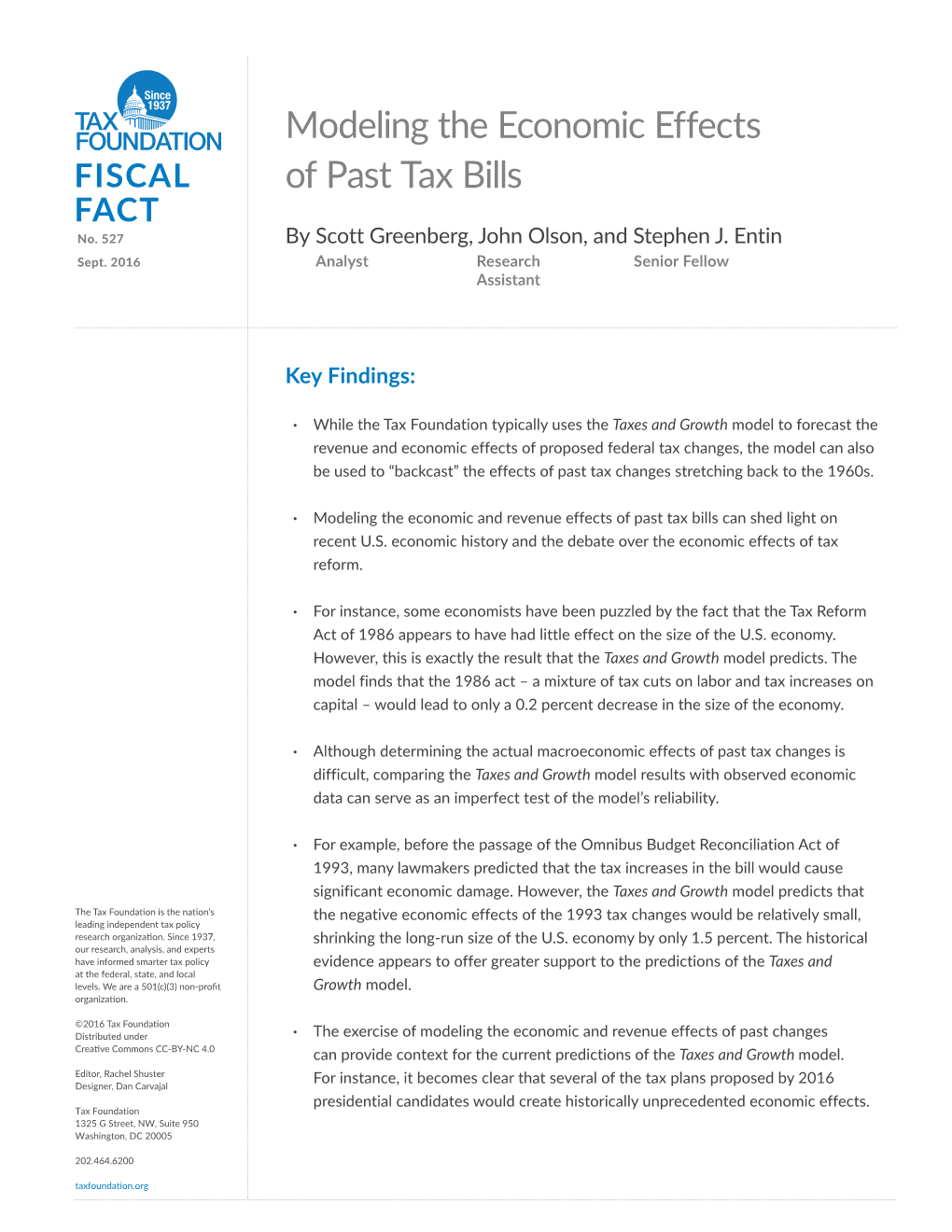 Modeling the Economic Effects of Past Tax Bills