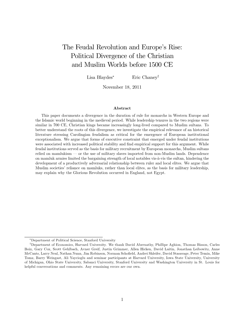 The Feudal Revolution and Europe's Rise: Political Divergence of The