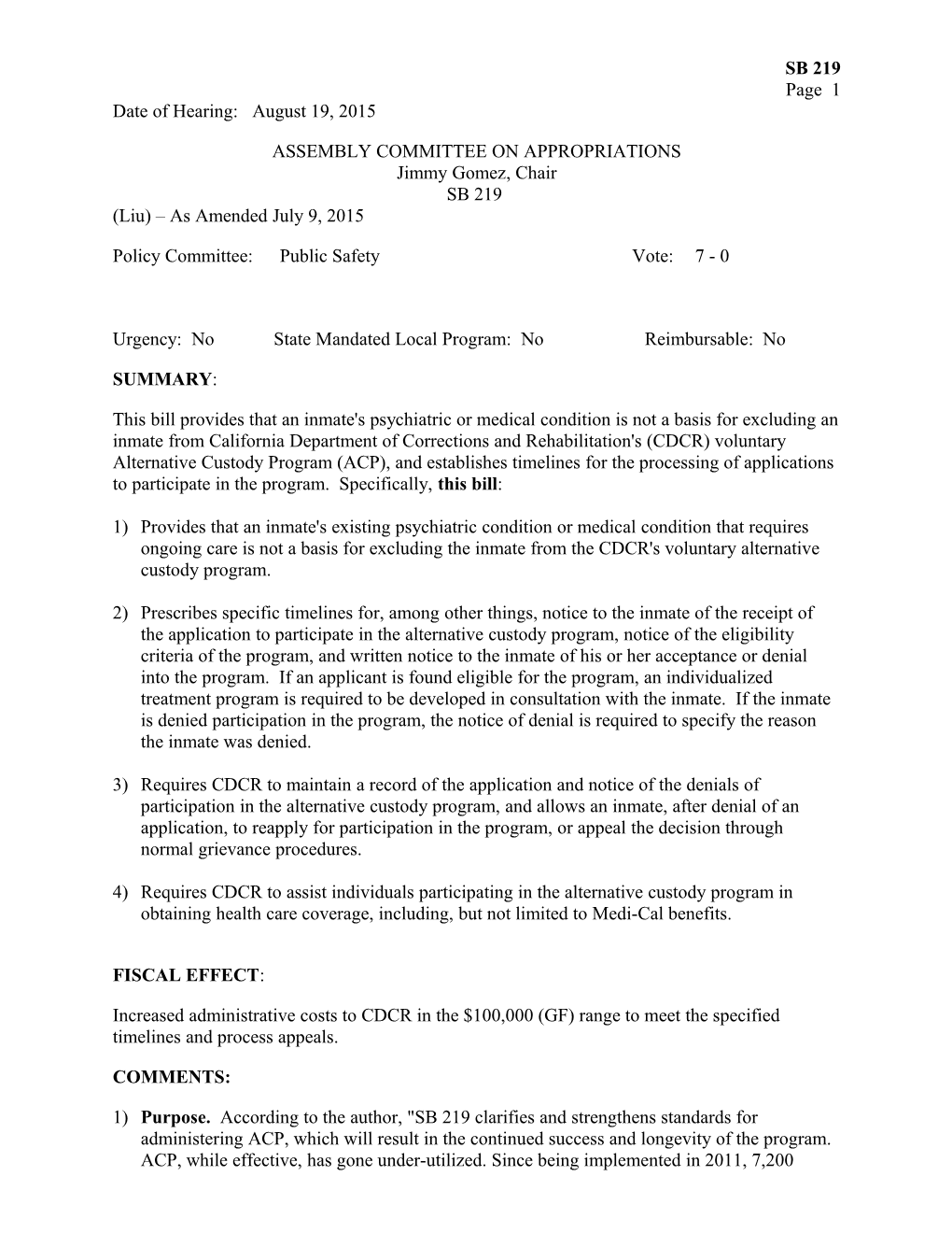 Senate Bill Fiscal Committee Analysis