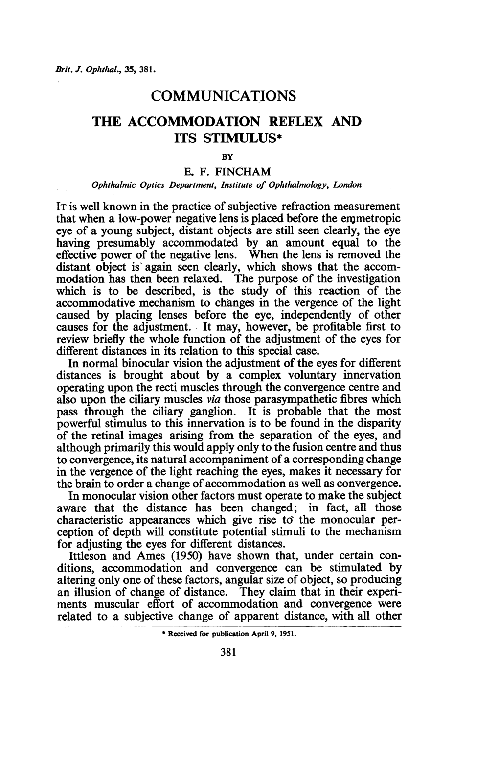 The Accommodation Reflex and Its Stimulus* by E