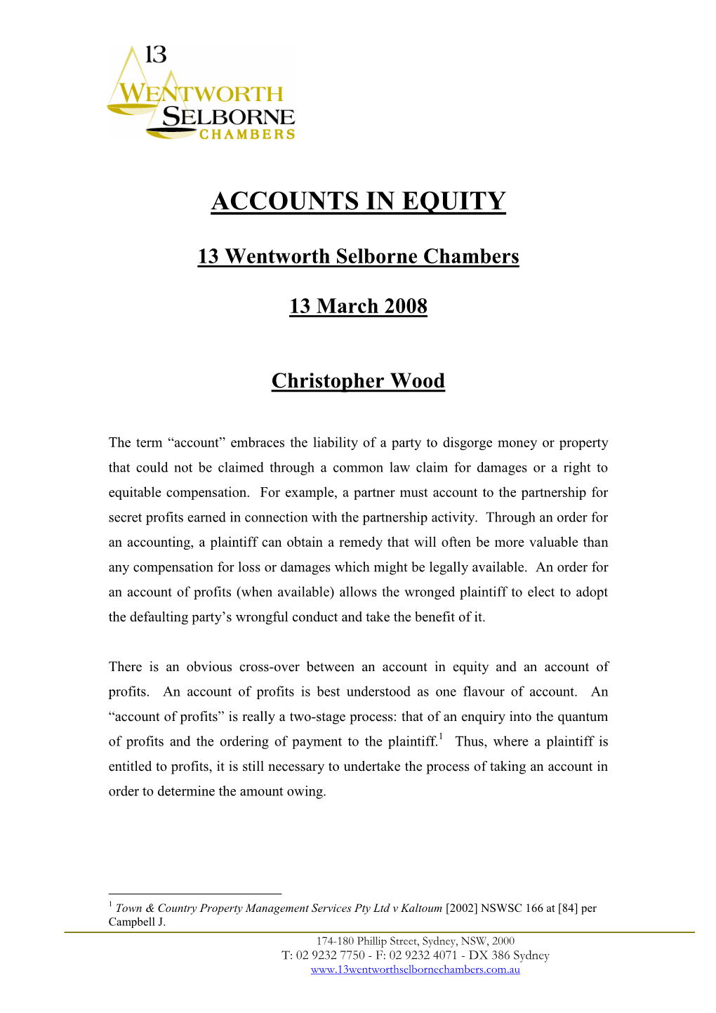 Accounts in Equity