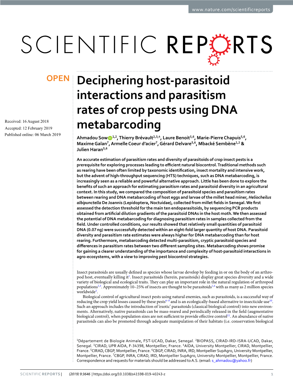 Deciphering Host-Parasitoid Interactions and Parasitism Rates Of