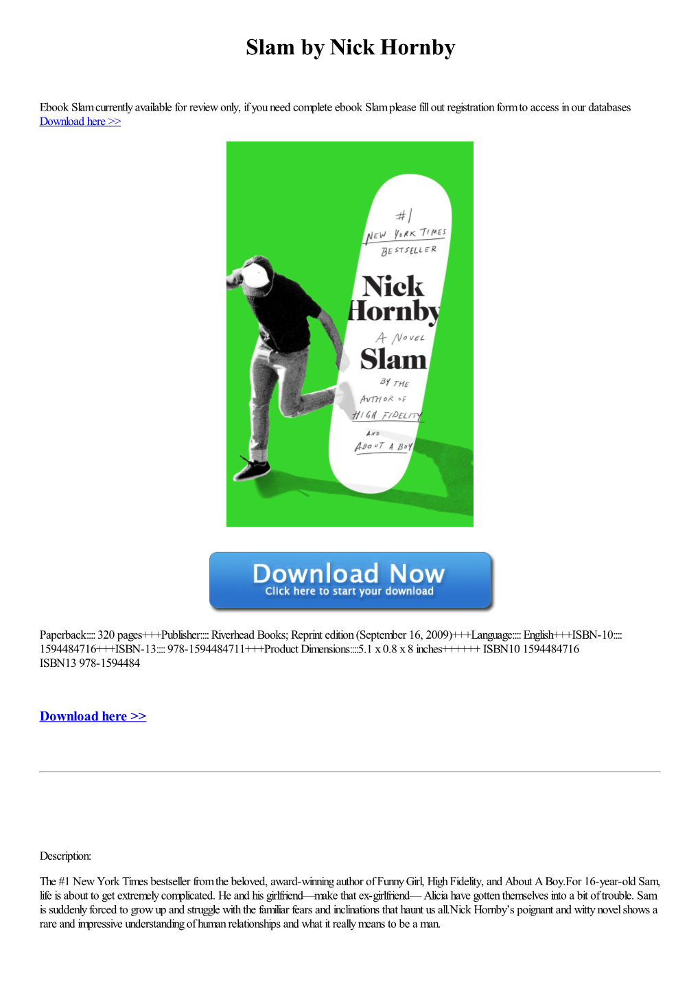 Slam by Nick Hornby [Ebook]