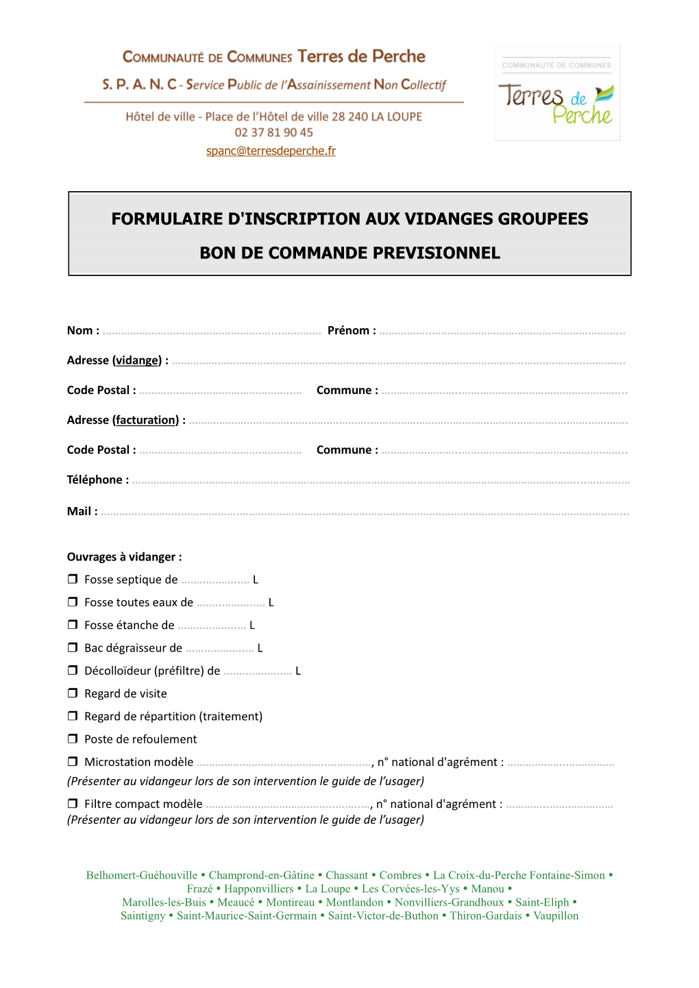 Formulaire D'inscription Aux Vidanges Groupees