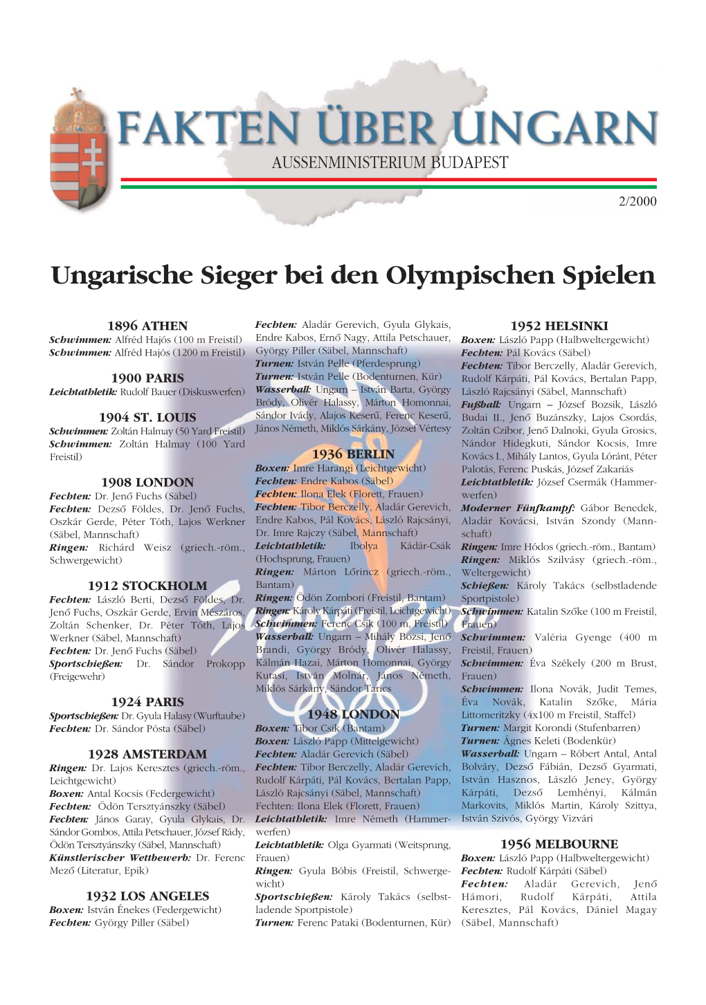 Ungarische Sieger Bei Den Olympischen Spielen