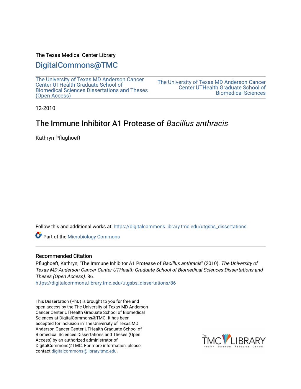 The Immune Inhibitor A1 Protease of Bacillus Anthracis