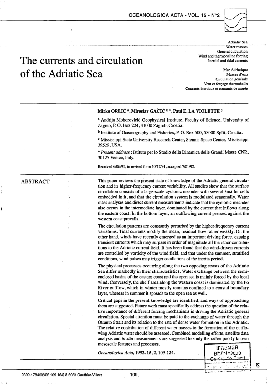 The Currents and Circulation of the Adriatic Sea