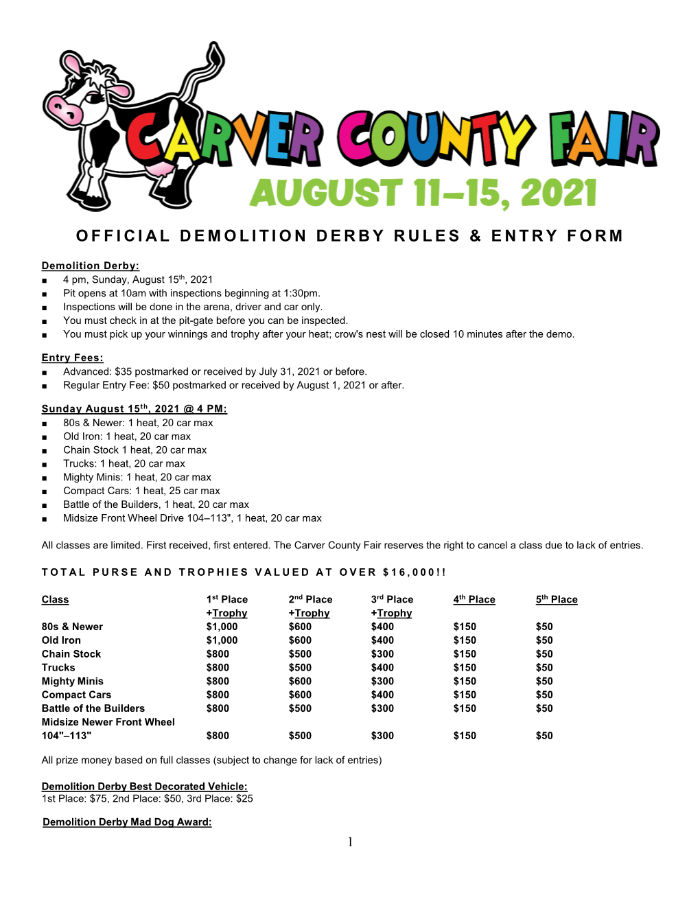 Demo Derby Rules & Entry Form