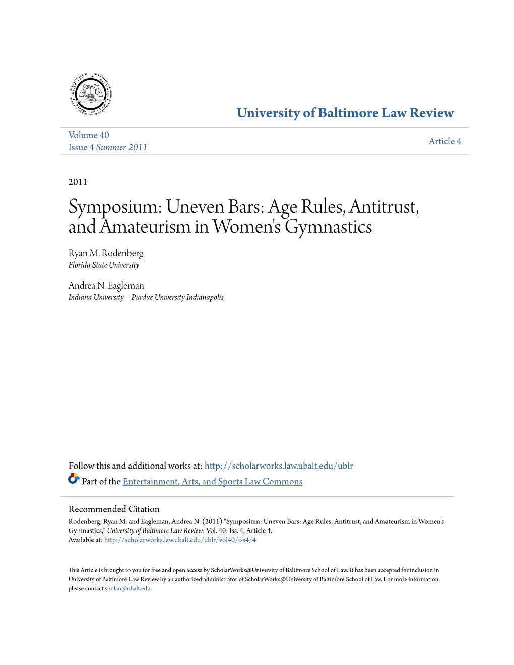 Age Rules, Antitrust, and Amateurism in Women's Gymnastics Ryan M