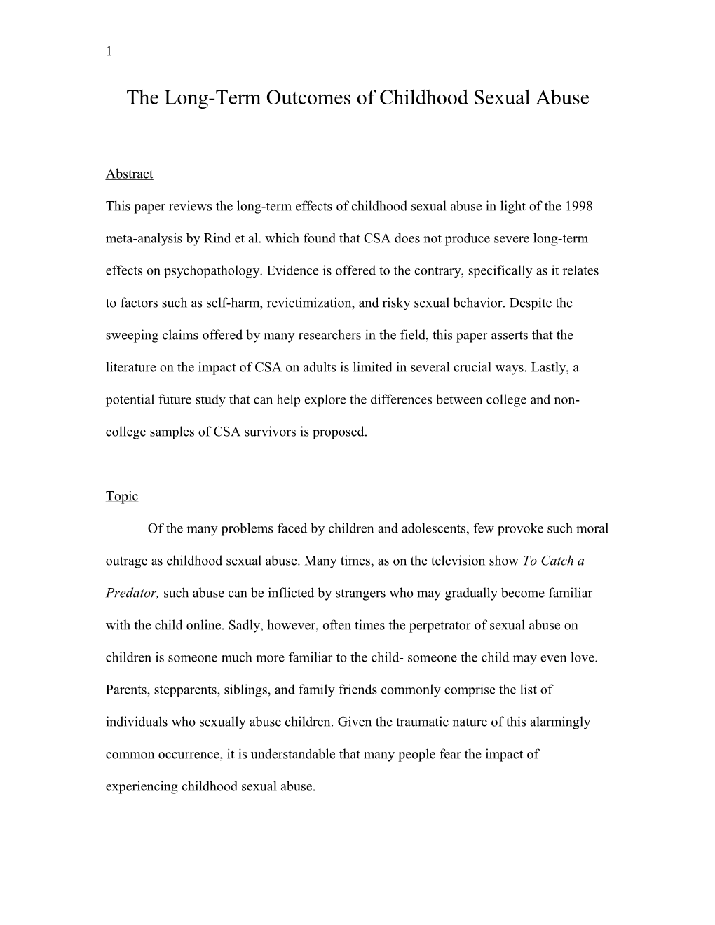 A Review Of The Long-Term Effects Of Childhood Sexual Abuse