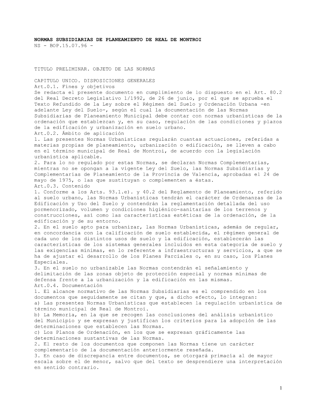 Normas Subsidiarias De Planeamiento De Real De Montroi Ns - Bop.15.07.96