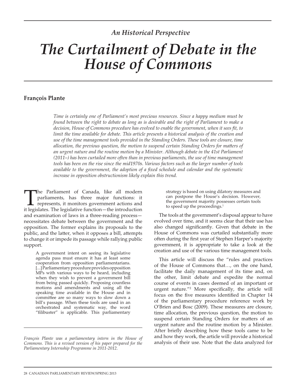 The Curtailment of Debate in the House of Commons