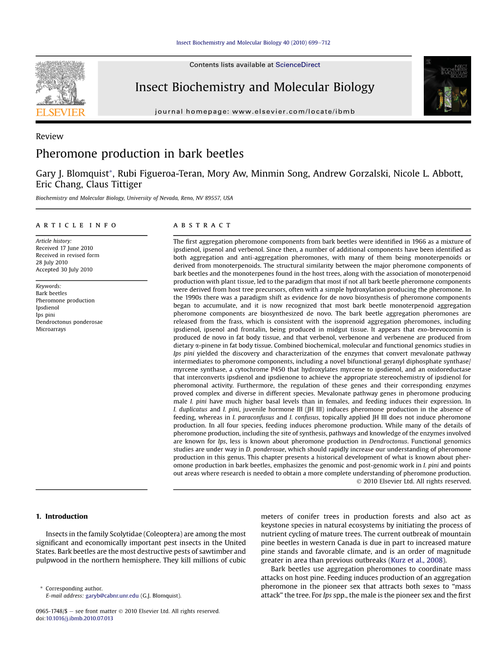 Pheromone Production in Bark Beetles