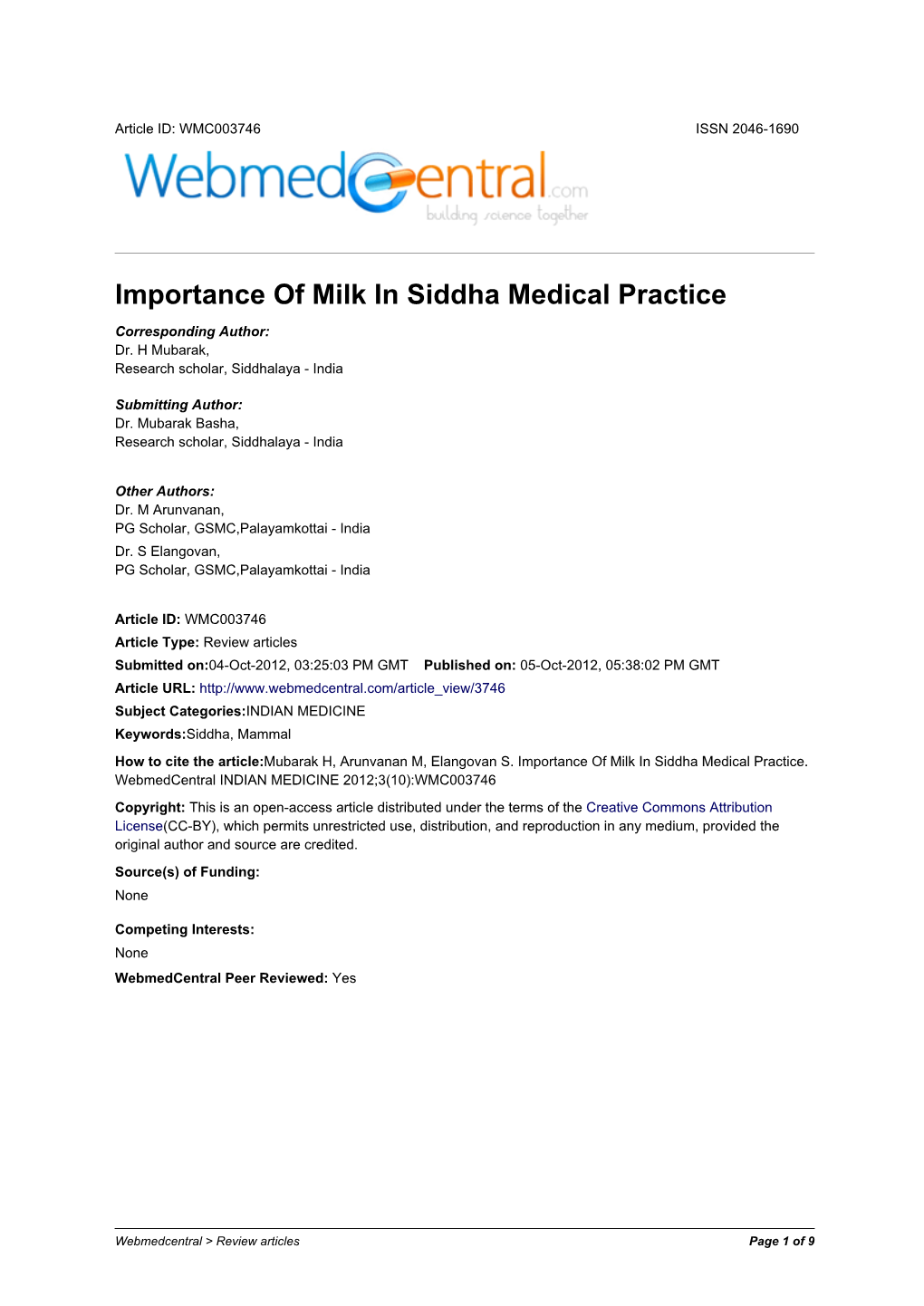 Importance of Milk in Siddha Medical Practice