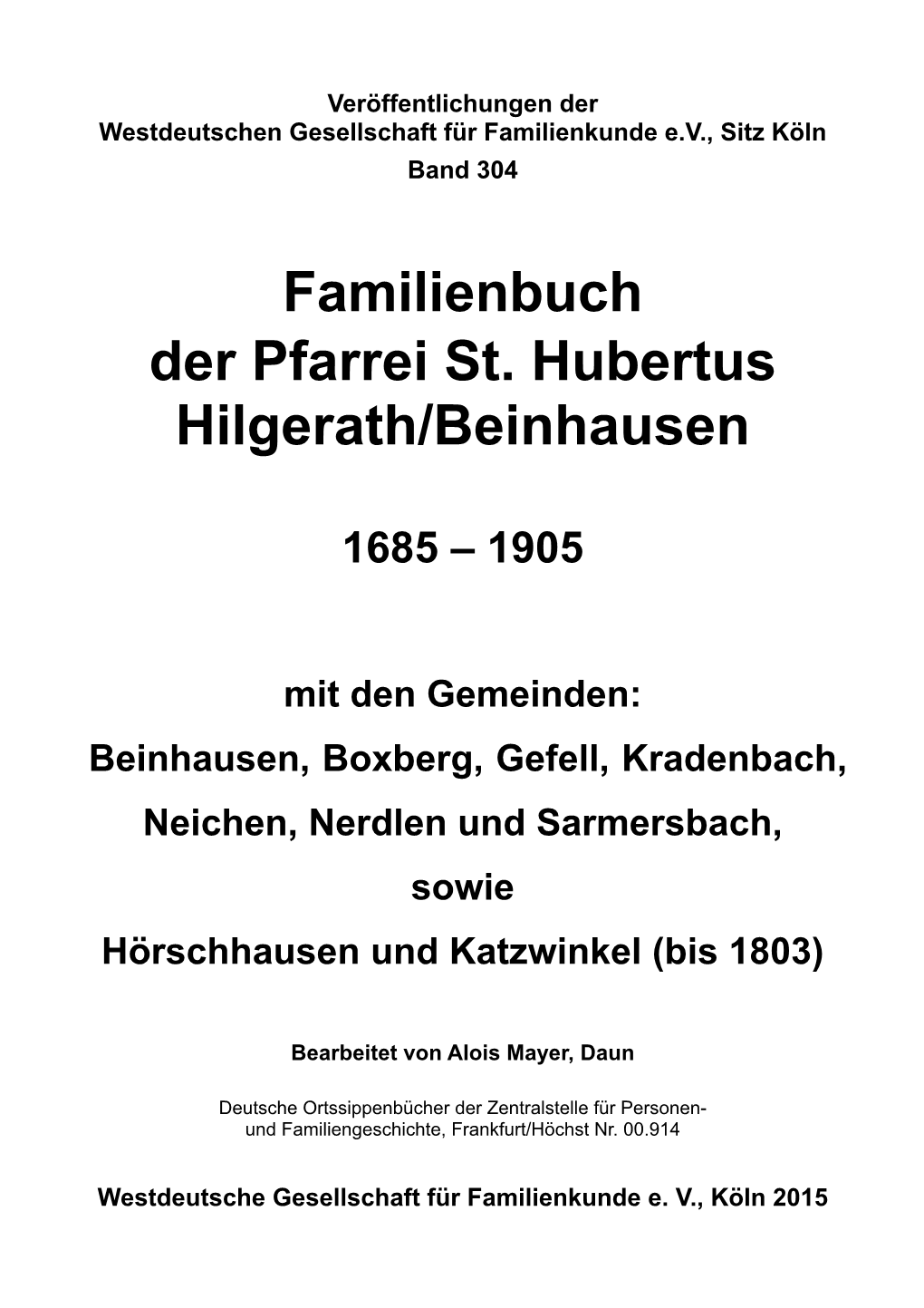 Familienbuch Hilgerath/Beinhausen 1685-1905