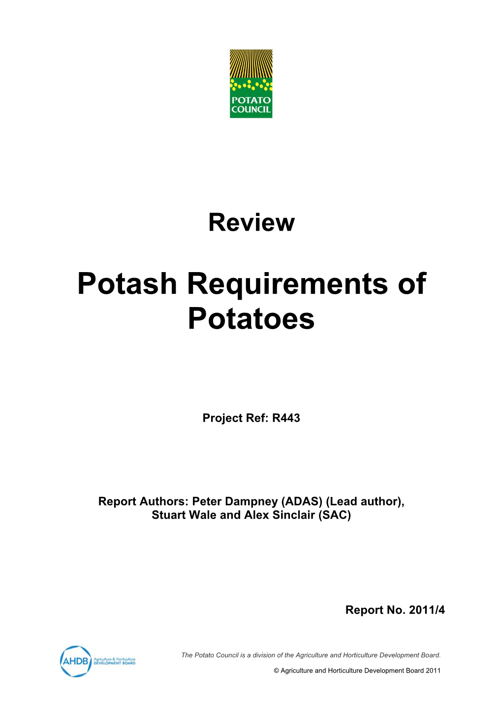 Potash Requirements of Potatoes