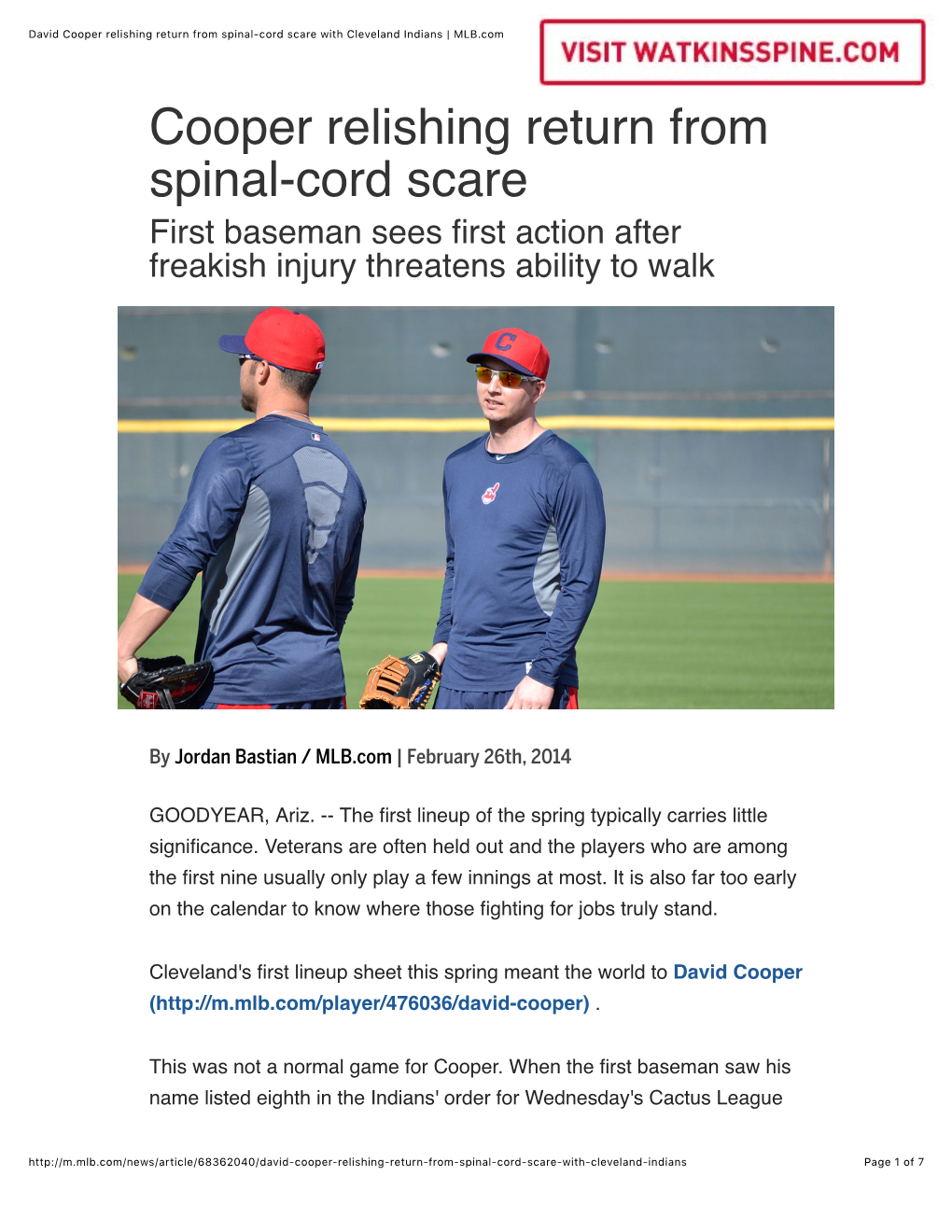David Cooper Relishing Return from Spinal-Cord Scare with Cleveland Indians | MLB.Com 3/5/16, 5:31 PM