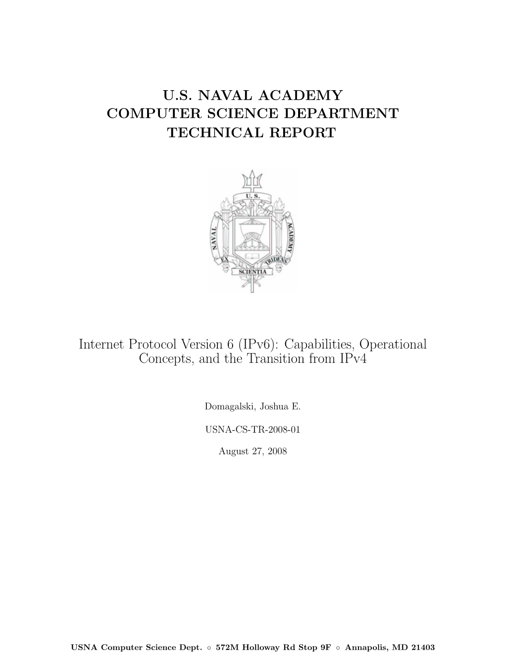 U.S. Naval Academy Computer Science Department Technical Report