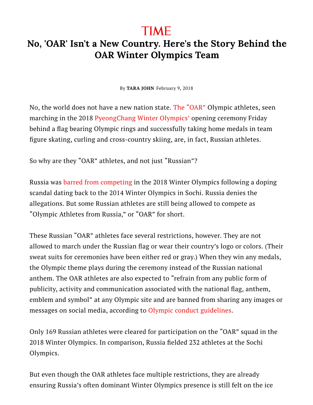 No, 'OAR' Isn't a New Country. Here's the Story Behind the OAR Winter Olympics Team