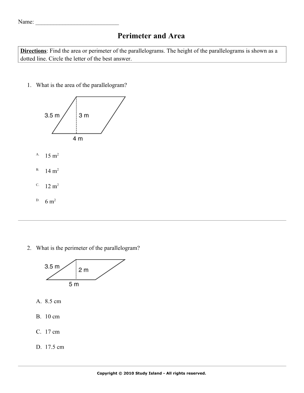 Perimeter and Area s1