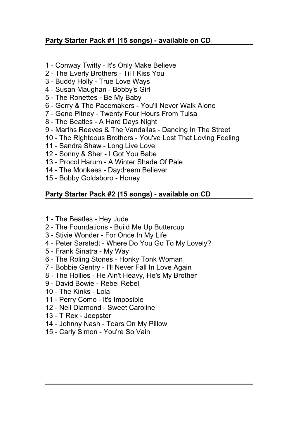 Party Starter Pack #1 (15 Songs) - Available on CD