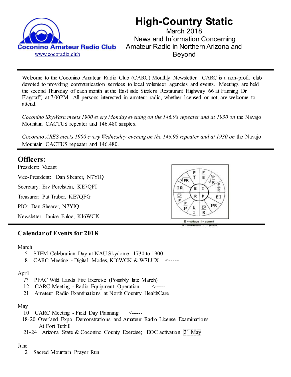 High-Country Static March 2018 News and Information Concerning Amateur Radio in Northern Arizona and Beyond